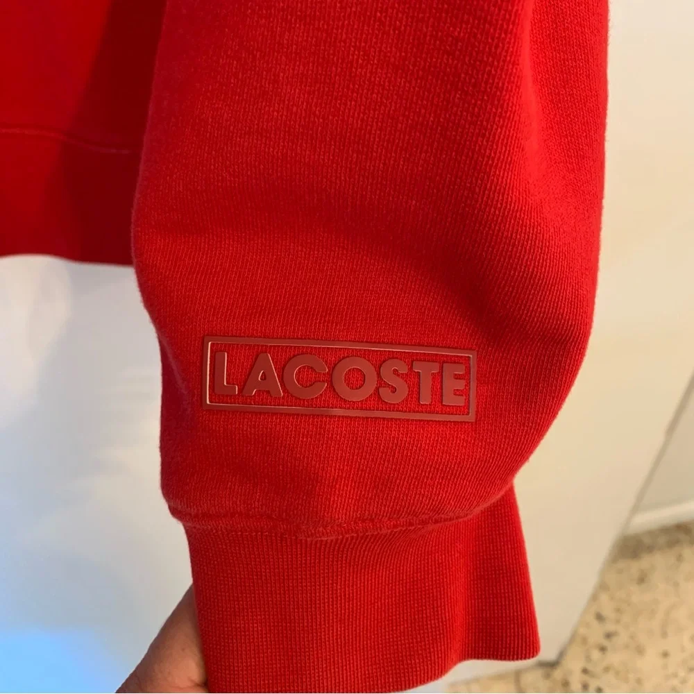 Lacoste Men's Sport Oversized Croc Brushed Fleece Crewneck Sweatshirt Red Medium